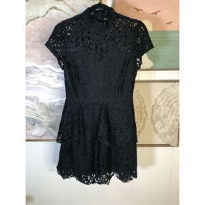 Missguided Womens Floral Funnel Neck Mini Tiered Elegant Lace Dress Black Size 8